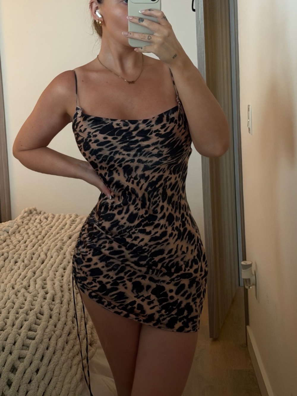 Topshop Leopard Print Slip Mini Dress - Brown & Black